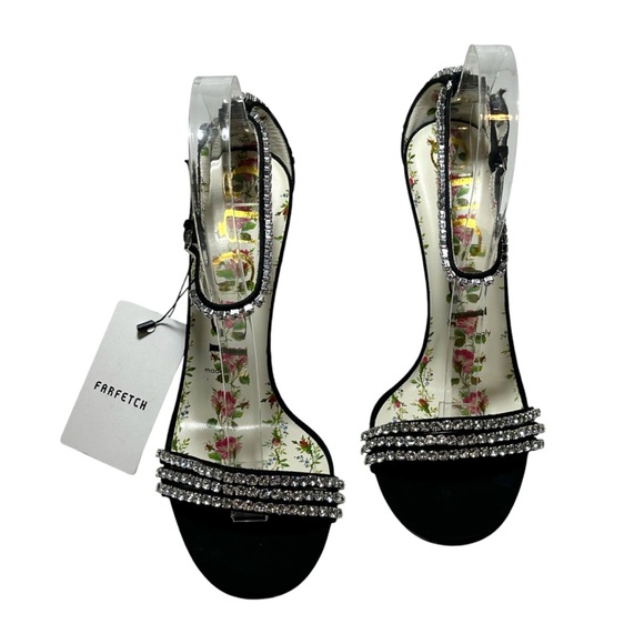 GUCCI Kid Scamosciato Crystal Ankle Strap High Heel Suede Sandals size 37.5 - Picture 4 of 16